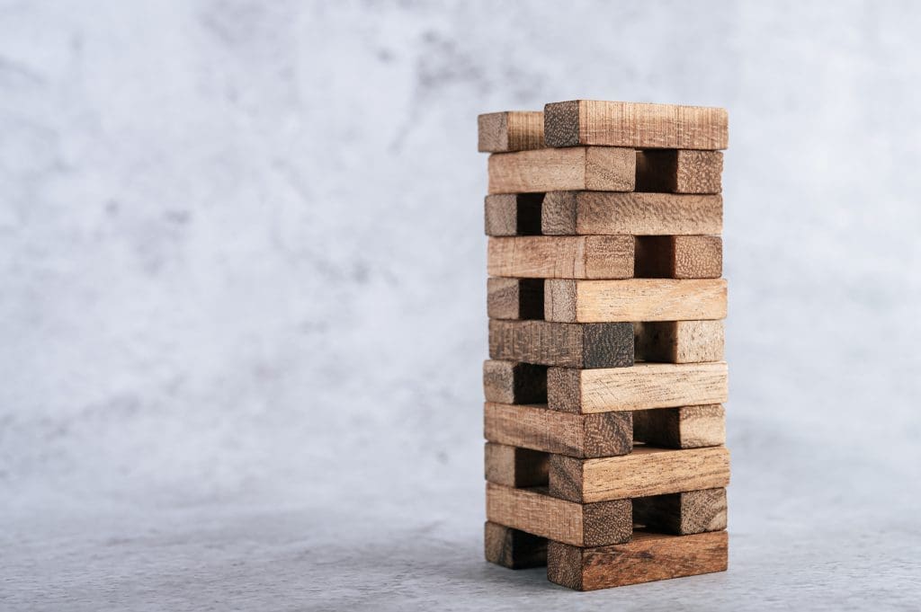 Wooden blocks, used for domino games, Arranged in steps.